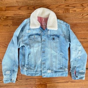 Free People Sherpa Trucker Jean Jacket Flannel Lined Oversized